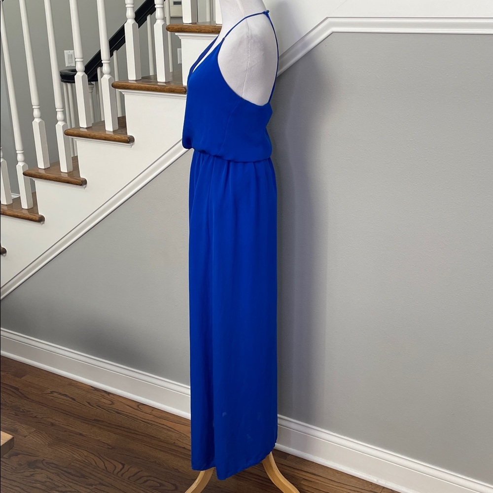 Rory Beca Royal Blue Silk Sleeveless Partially Lined Lightweight Maxi Dress - Picture 3 of 6